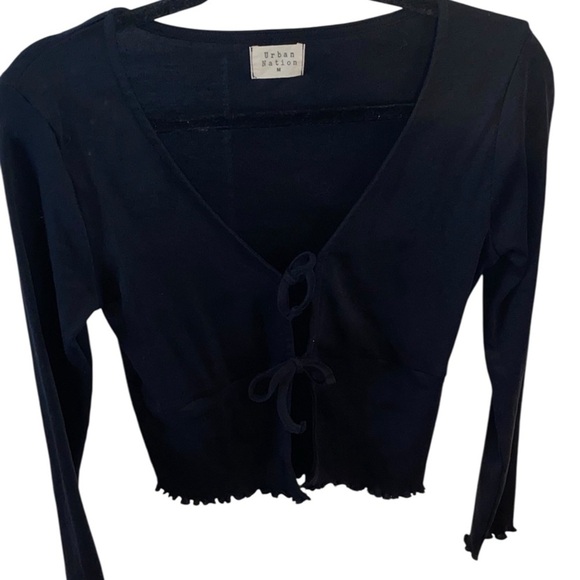 Urban Nation Long Sleeve  Black 100% Cotton  double  Tie-Front Top / shrug - Picture 7 of 7